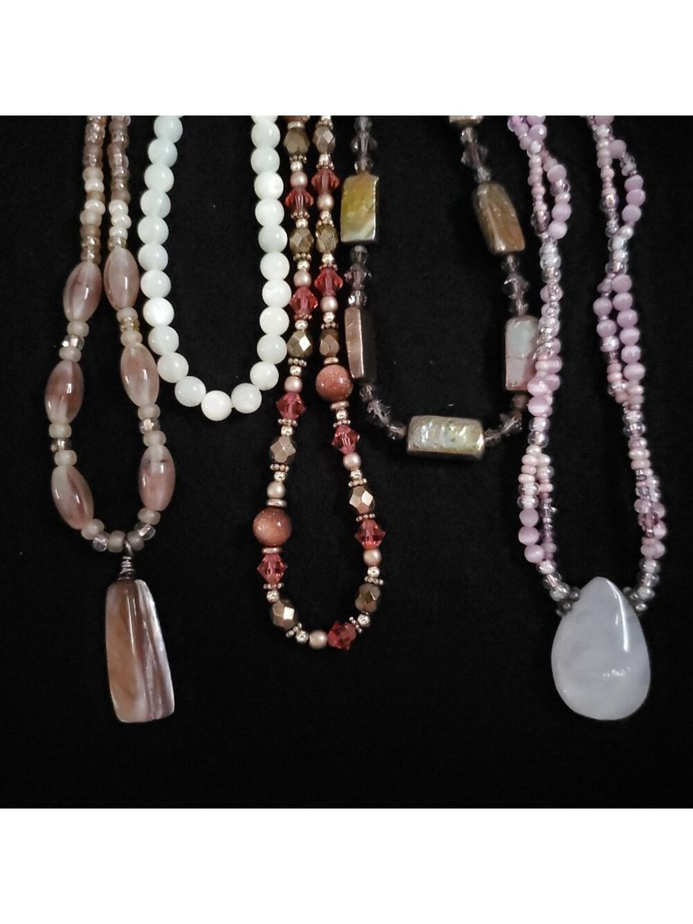 Beaded Necklace Lot of 5 Pink Brown Cream MOP Glass Sterling 15-18.5"